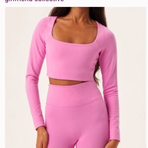 Girlfriend Collective Fuchsia Long Sleeve Crop Top